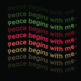 Peace begins with me custom yoga mat with colorful gradient text on black background.