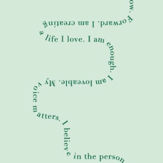 The green path custom yoga mat with tree affirmation text and organic leaf pattern on mint background.