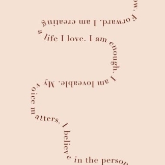 The path custom yoga mat with tree affirmation text and organic shapes on beige background.