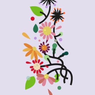 Grow wild and free custom yoga mat with colorful wildflower vine design on lavender background.