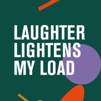 Laughter lightens my load custom yoga mat with abstract geometric shapes on teal background.