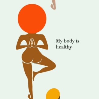 My mind is brilliant my body is healthy my spirit is tranquil custom yoga mat with three women in tree pose.